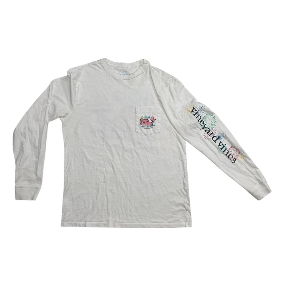 Vineyard Vines T-Shirt Long Sleeve Ladies S White Whale‎ Happy New Years 2021